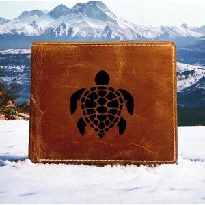 Sea Turtle Leather Wallet Bifold 100% Genuine Buffalo Premium Quality NEW